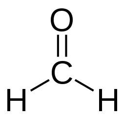 L’aldéhyde le plus simple est le méthanal de formule H-CHO. Dans tous les autres composés, le carbone porteur est relié à une chaîne carbonée. © Wereon, Wikimedia Commons