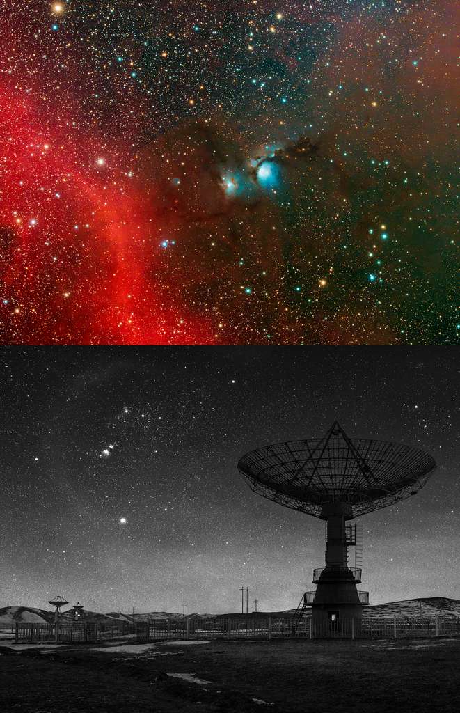Le prix Sir Patrick Moore récompense les meilleurs « débutants », c’est-à-dire qui a débuté l’astro-photographie dans le courant de l’année 2021. Deux clichés sont en compétition. Celui de David Loose (Blanco, Texas, États-Unis) et son image de Messier 78 qui comprend aussi les nébuleuses NGC 2064, NGC 2067 et NGC 2071. La seconde image a été acquise par Liu Xuemei. Elle montre l’observatoire astronomique de Mingantu, situé dans la région autonome de Mongolie intérieure, en Chine.