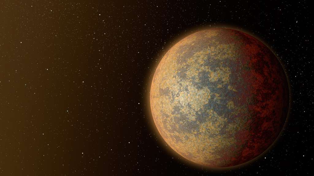 La superterre découverte serait en orbite autour de la naine orange Gliese 892. La planète, représentée ici par une vue d'artiste, est très proche de son étoile et la température à sa surface doit y être assez élevée bien que Gliese 892 soit moins lumineuse que le Soleil. © Unige