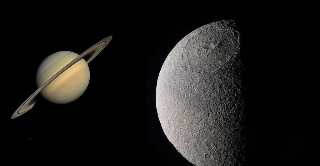 Saturne et sa lune Thétys Saturne et sa lune Thétys