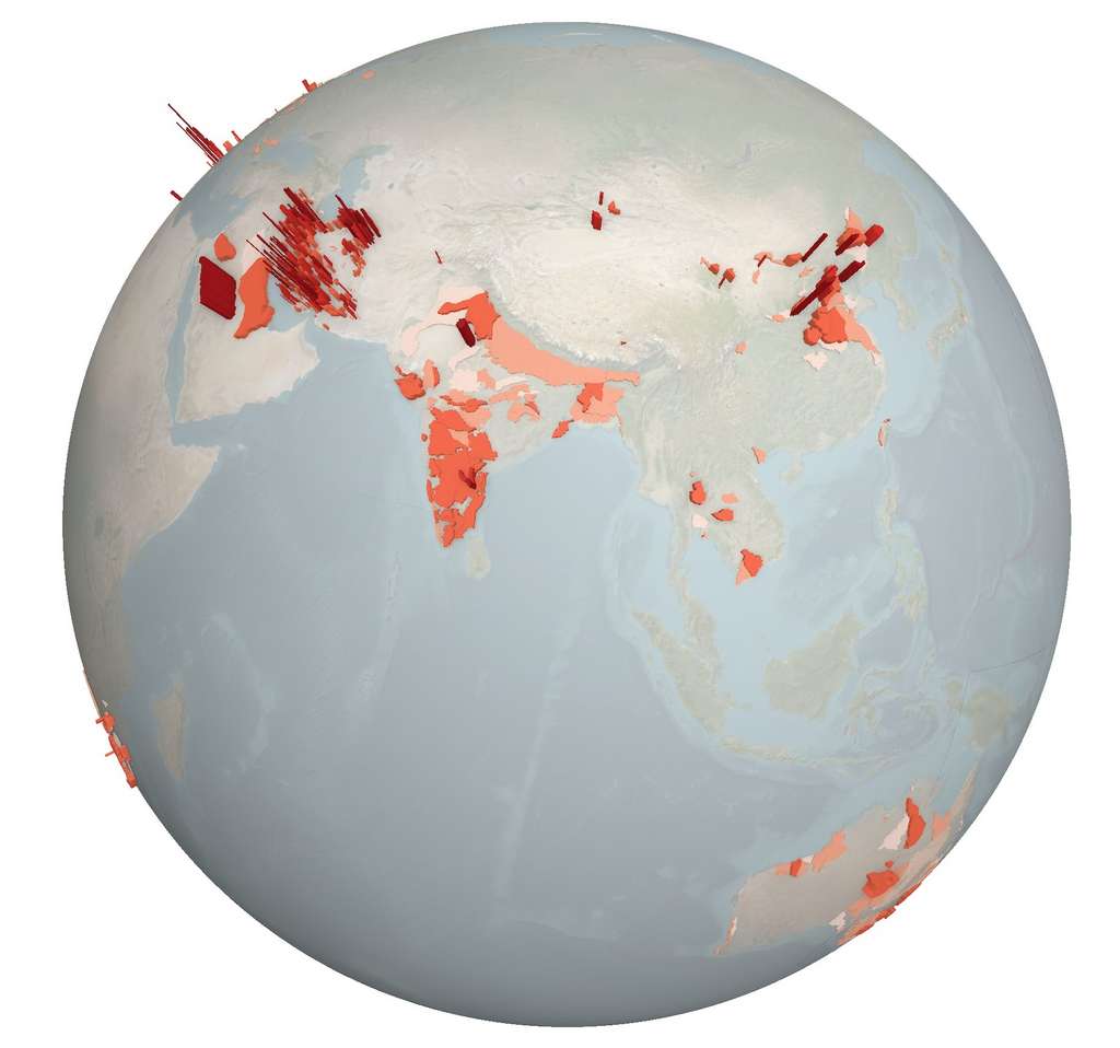 Plus les aquifères apparaissent en rouge foncé, plus ils ont décliné. © Université de Californie