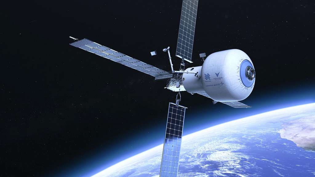 La station spatiale Starlab qui pourrait accueillir jusqu'à quatre astronautes. Elle serait déployée lors d'un unique lancement. © Projet Nanoracks, Voyager Space et Lockheed Martin