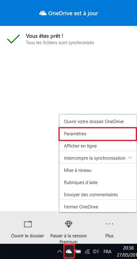 Ouvrez dans un premier temps les paramètres de OneDrive. © Microsoft