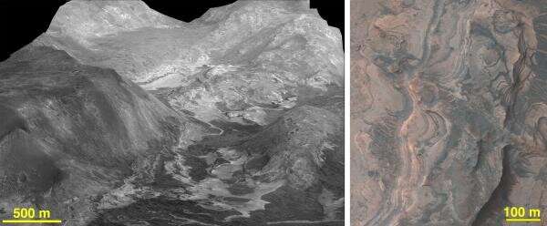 Image de l'instrument HiRISE de Mars Reconnaissance Orbiter montrant le bassin de Ladon. © Nasa, HiRISE, University of Arizona