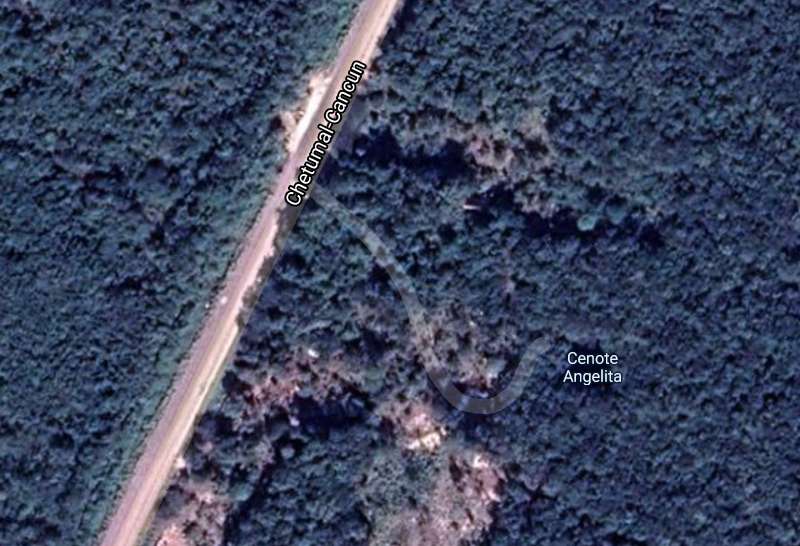 Vue satellite du cénote Angelita. © Google Maps