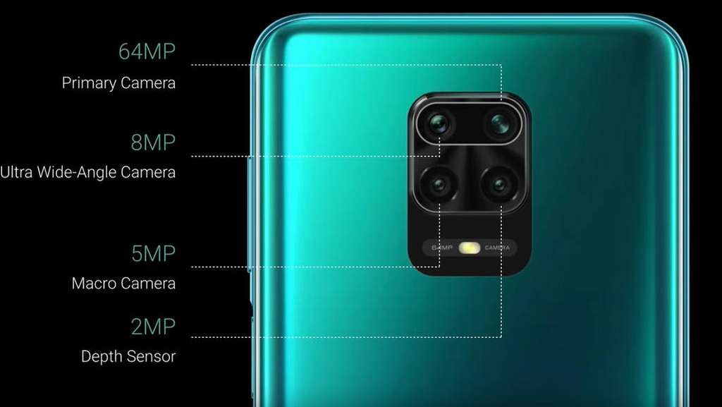 On the back, four photo sensors including a main one of 64 million pixels for the Redmi Note 9 Pro Max.  © Xiaomi