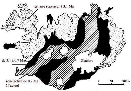 Carte géologique très simplifiée de l’Islande. © DR