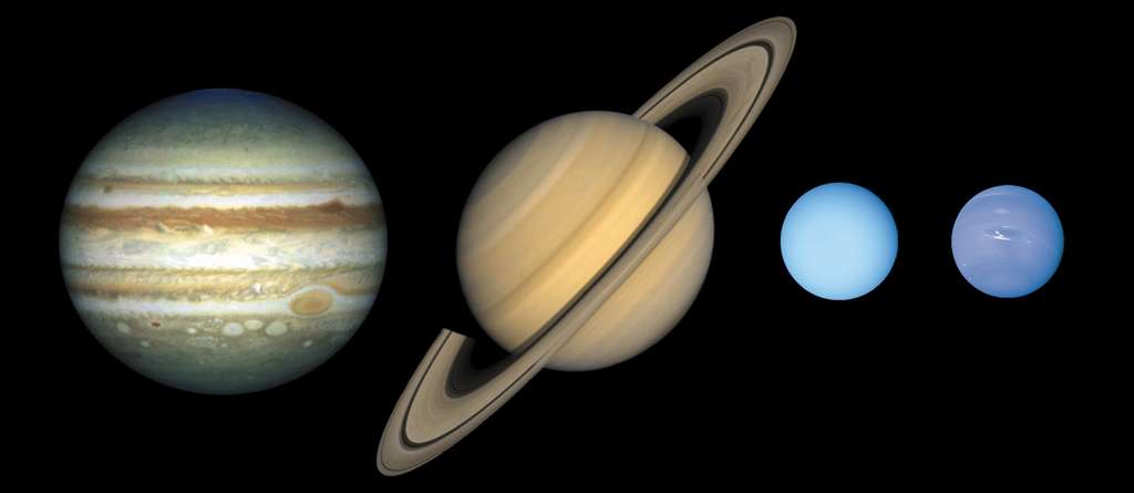 Les planètes gazeuses : Jupiter, Saturne, Uranus et Neptune. © Nasa, domaine public