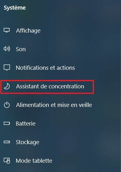 Allez dans les paramètres de l’assistant de concentration. © Microsoft