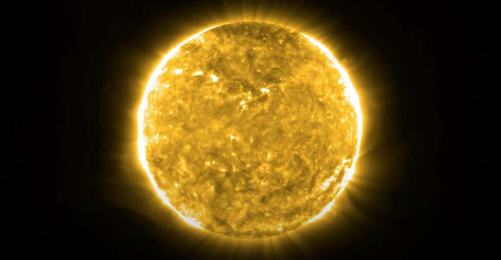 Sur cette image, notre Soleil, juste avant que ne survienne l’éjection de masse coronale (EMC) immortalisée par Solar Orbiter, le 12 février 2021. © ESA