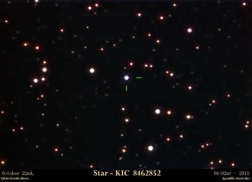 L’étoile KIC 8462852 photographiée en octobre 2015. © Efraín Morales, Astronomical Society of the Caribbean (SAC)