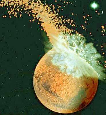 Vue d’artiste de la collision entre Mars et un astéroïde. Crédit Nasa