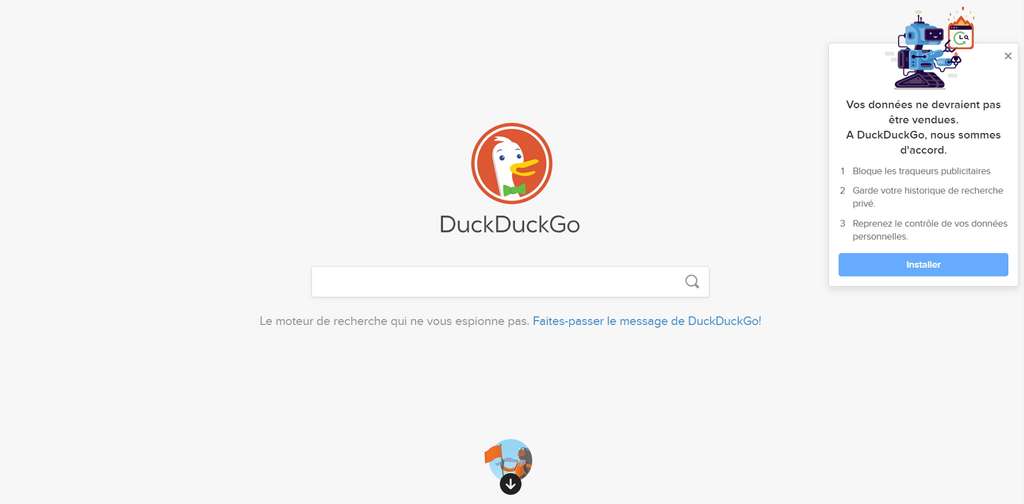 DuckDuckGo est un moteur de recherche respectueux de la vie privée de ses utilisateurs. © DuckDuckGo Inc.