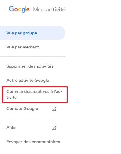 Allez dans la section « Commandes relatives à l’activité » dans le menu situé à gauche de l’écran. © Google Inc