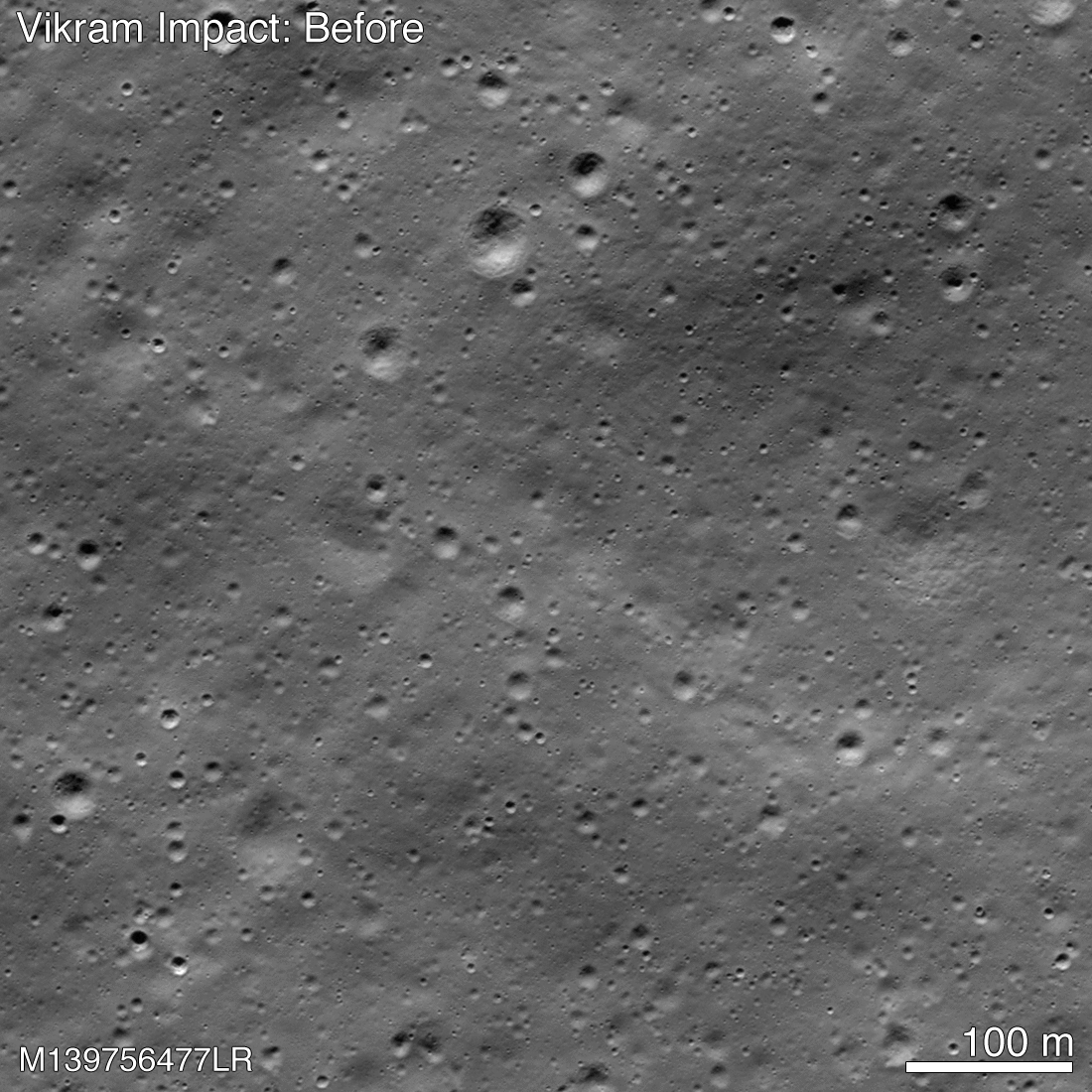 Zoom sur la Lune, avant et après l’impact de la sonde indienne Vikram. Les modifications de surface sont subtiles, mais bien réelles. © Nasa, GSFC, Arizona State University