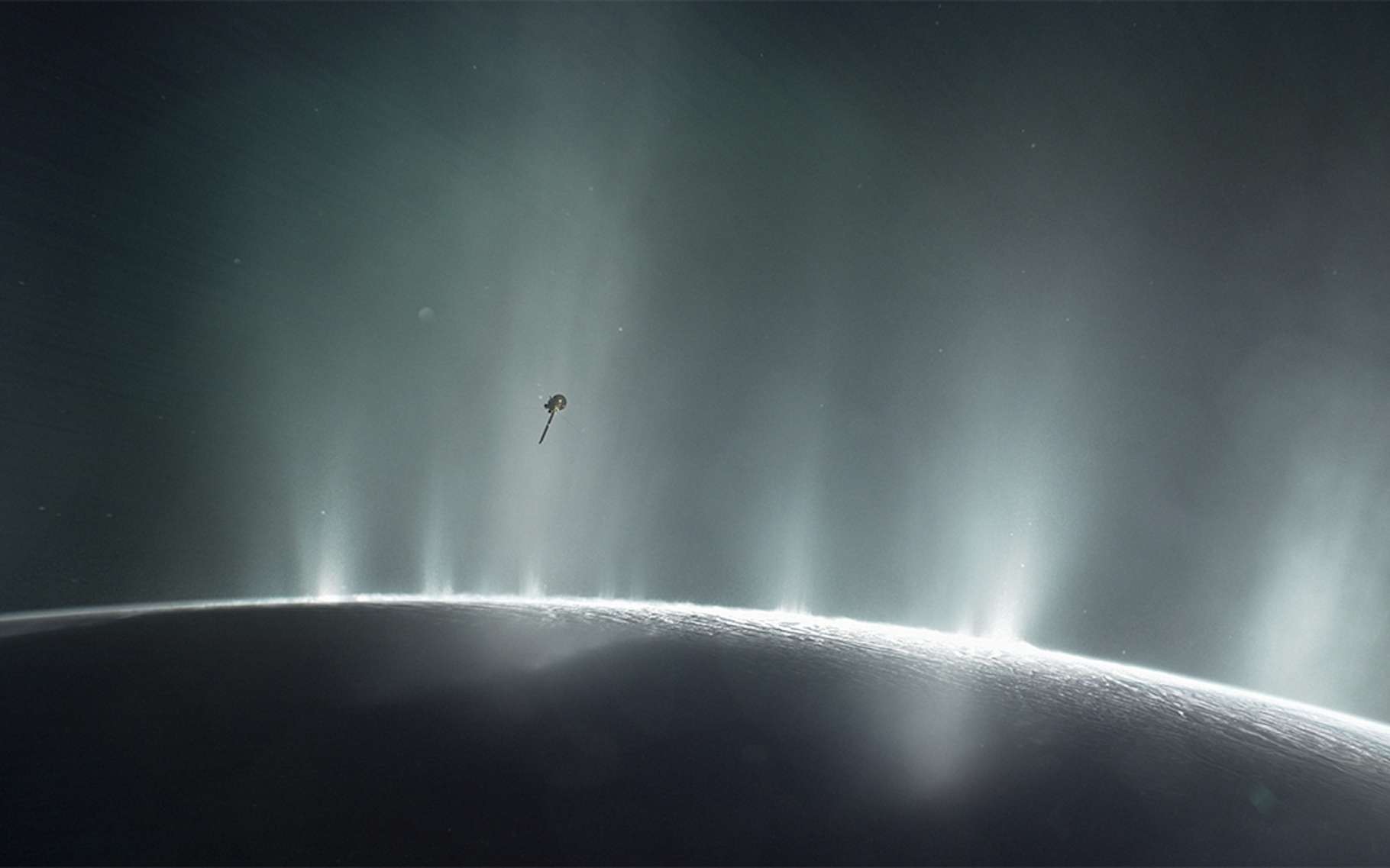 Encelade est recouvert d'une épaisse couche de neige