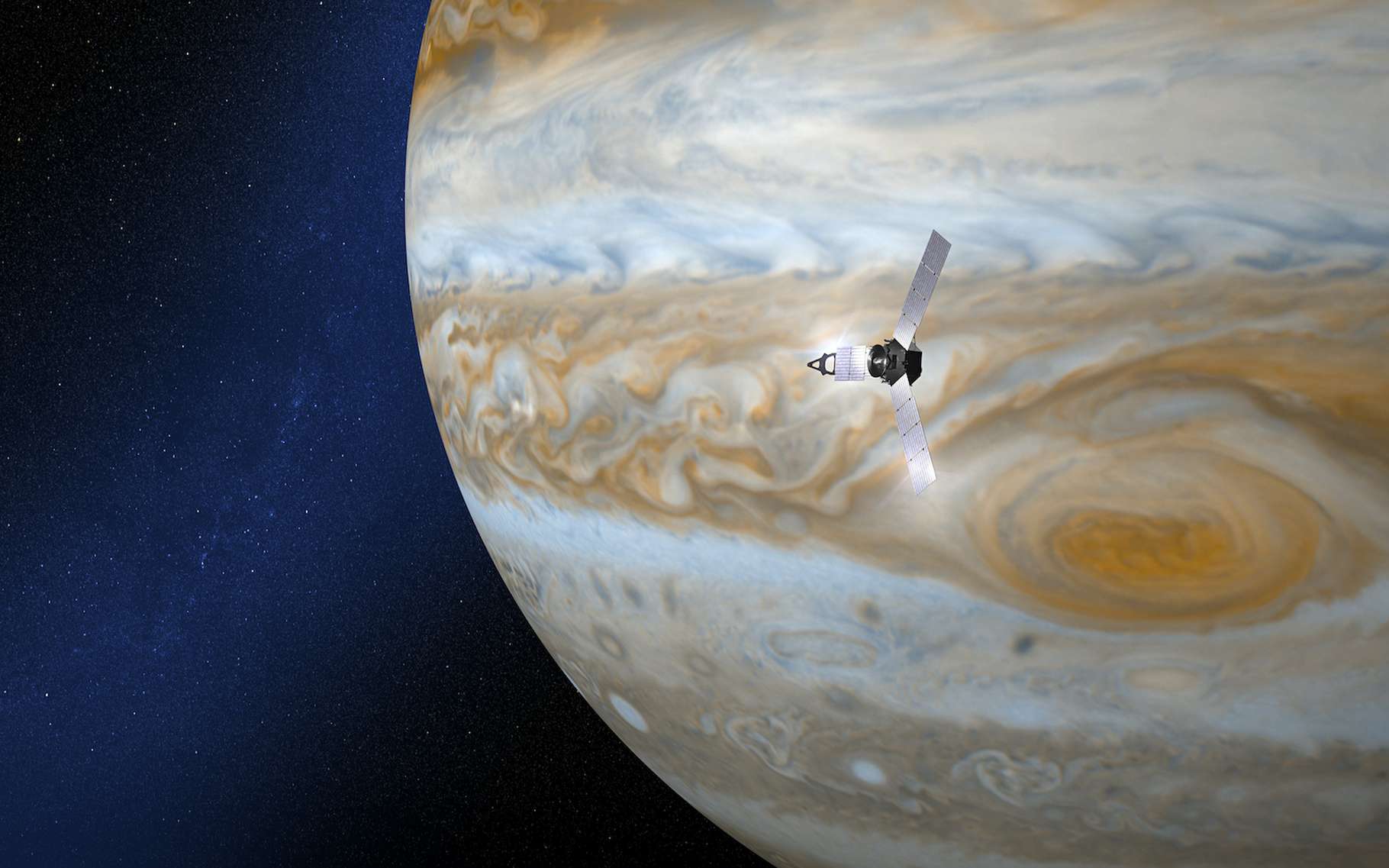 Les chercheurs continuent d’exploiter les images de Jupiter renvoyées par la sonde Juno. Des images parfois très semblables à celles que l’on pourrait prendre sur Terre. © Naeblys, Adobe Stock