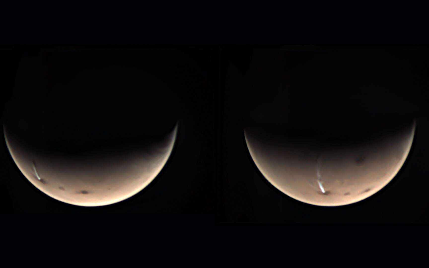 Ce nuage allongé apparaît tous les solstices du sud sur Mars, à la saison hivernale © Esa, GCP, UPV, EHU Bilbao