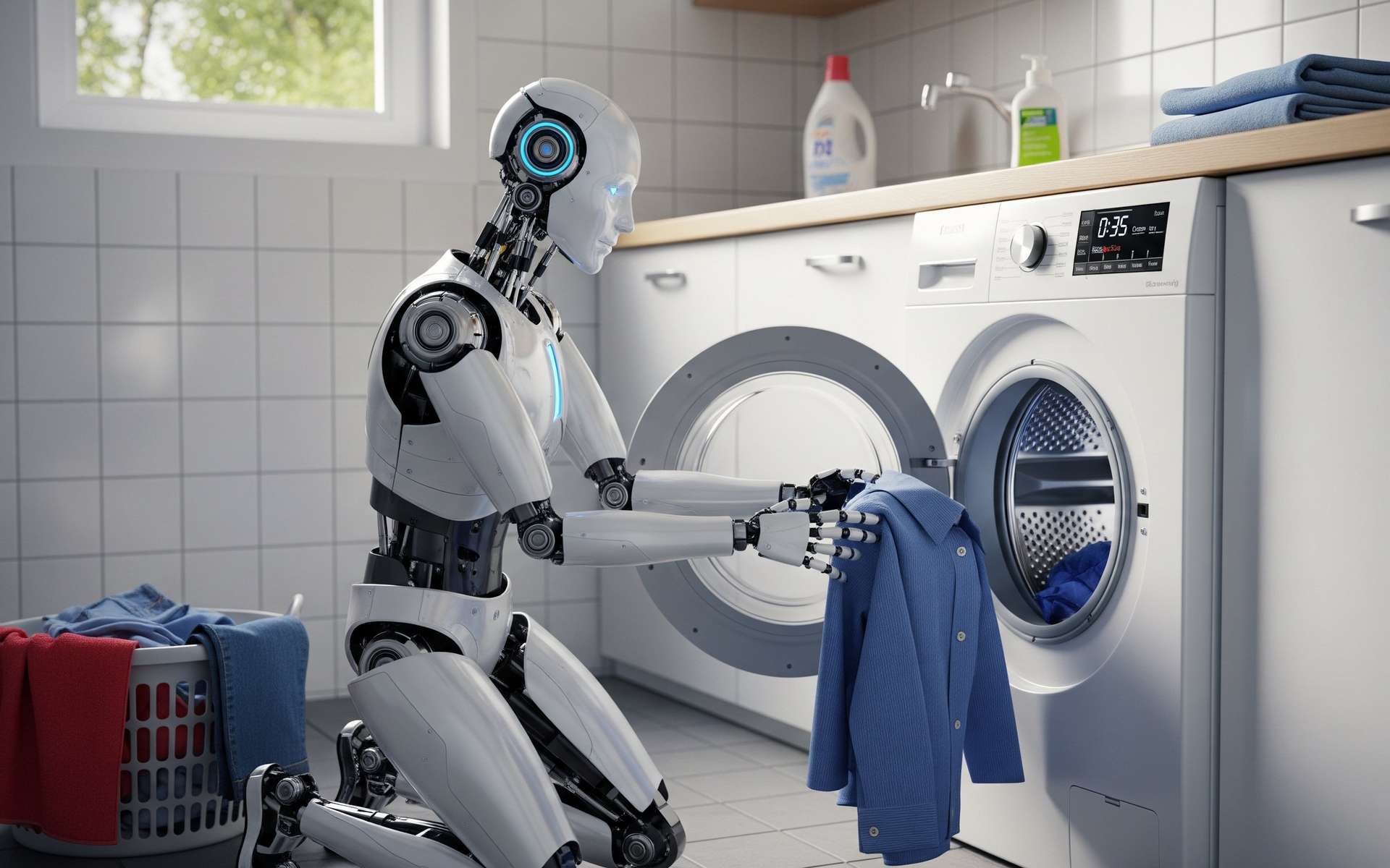 Cette scène marque un tournant : un robot humanoïde fait la lessive chez son créateur, sous les yeux de sa fille !