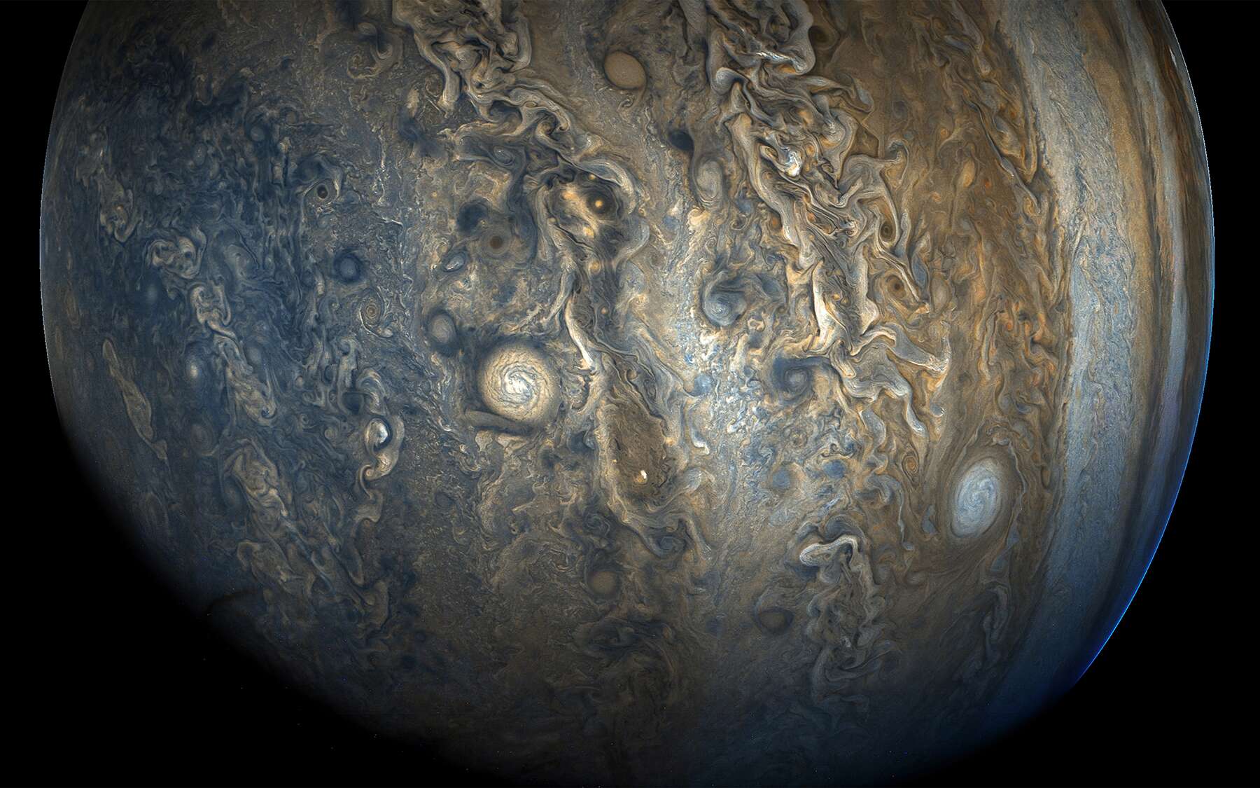 Une image en fausses couleurs de Jupiter prise par la sonde Juno de la Nasa. © Nasa