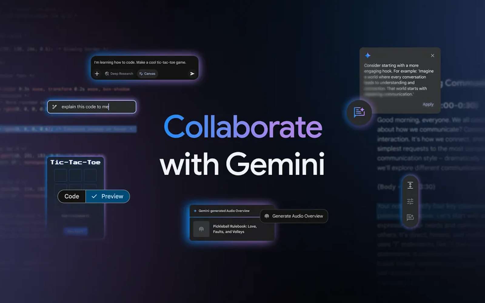 Gemini ajoute la création de contenus avec Canvas et sait faire des podcasts