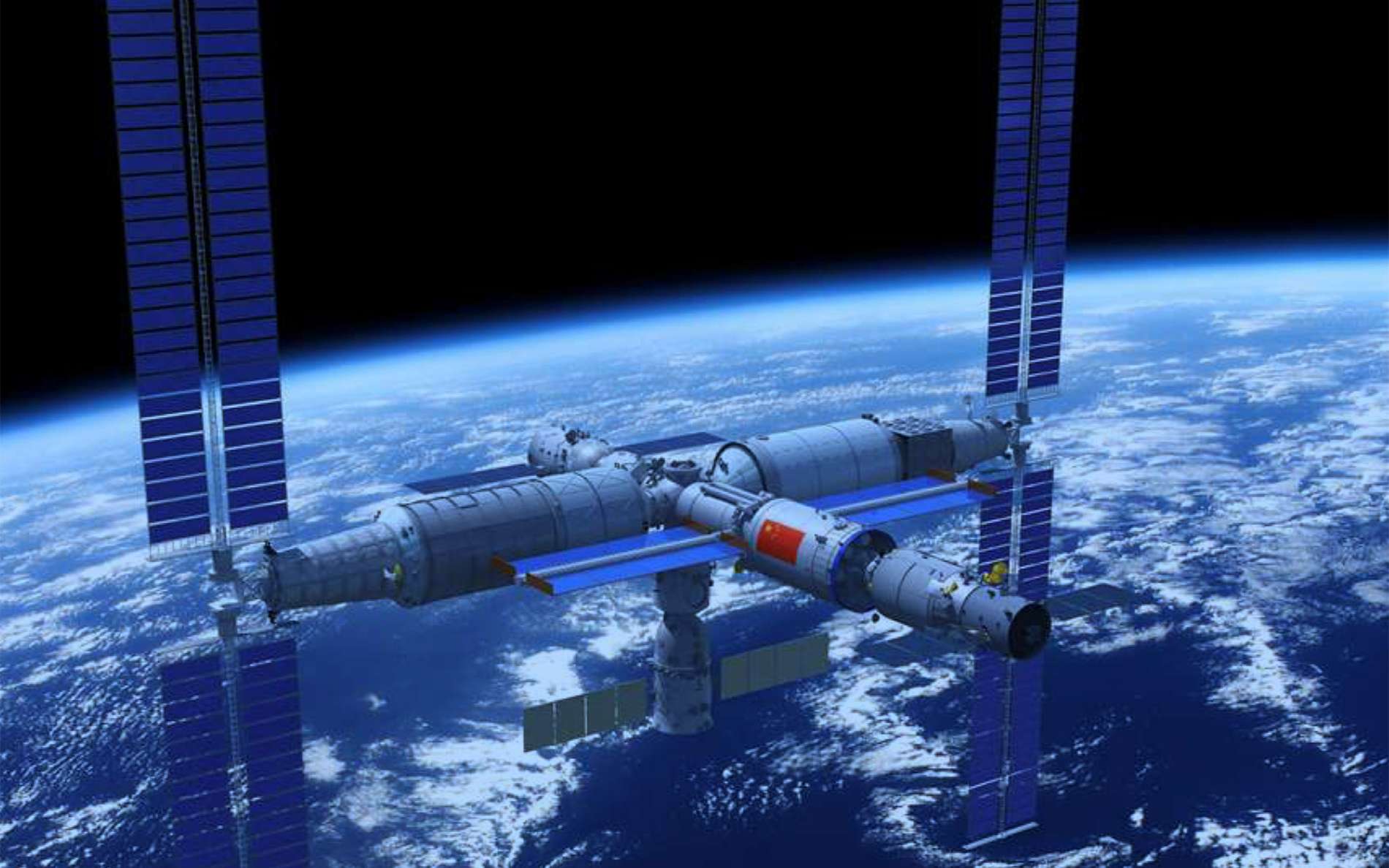 En forme de T, l'assemblage en orbite de la Station spatiale chinoise devrait être terminée d'ici la fin de l'année. © CNSA