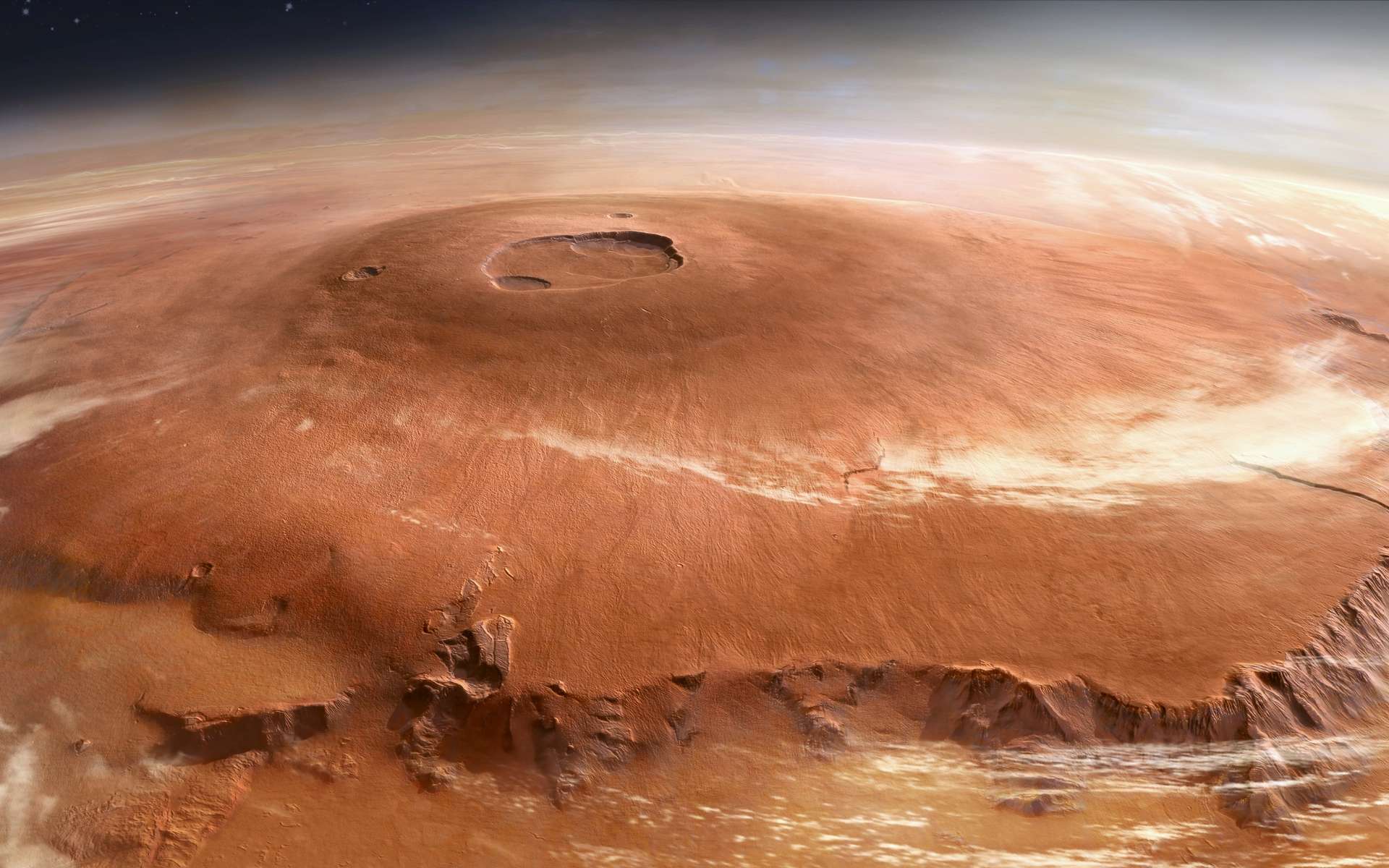 Des laves crachées dans l'espace par le volcan géant Olympus Mons il y a une centaine de millions d'années ?
