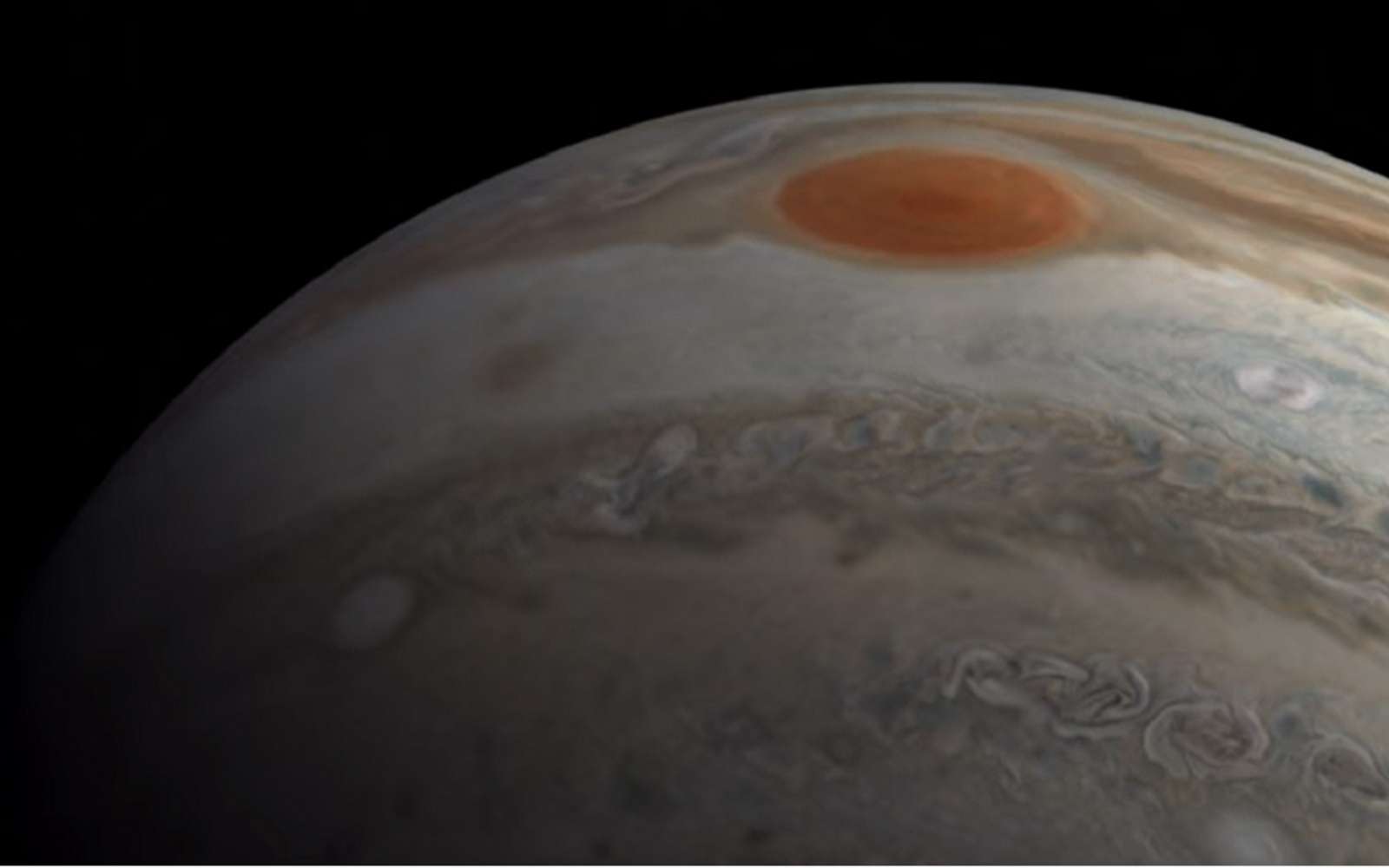 Grâce aux images capturées par la sonde Juno, le citoyen scientifique Kevin M. Gill est parvenu à recréer une modélisation 3D de la surface de Jupiter. © NASA, JPL-Caltech, SwRI, MSSS, Kevin M. Gill, CC BY