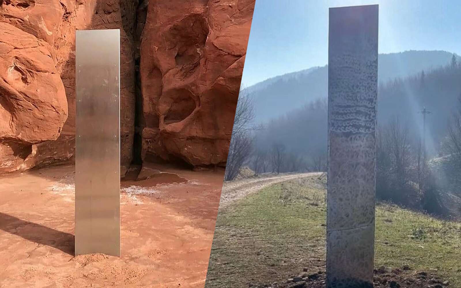 Les monolithes de l'Utah et de Roumanie. © DPS News Utah, Ziar Piatra Neamt