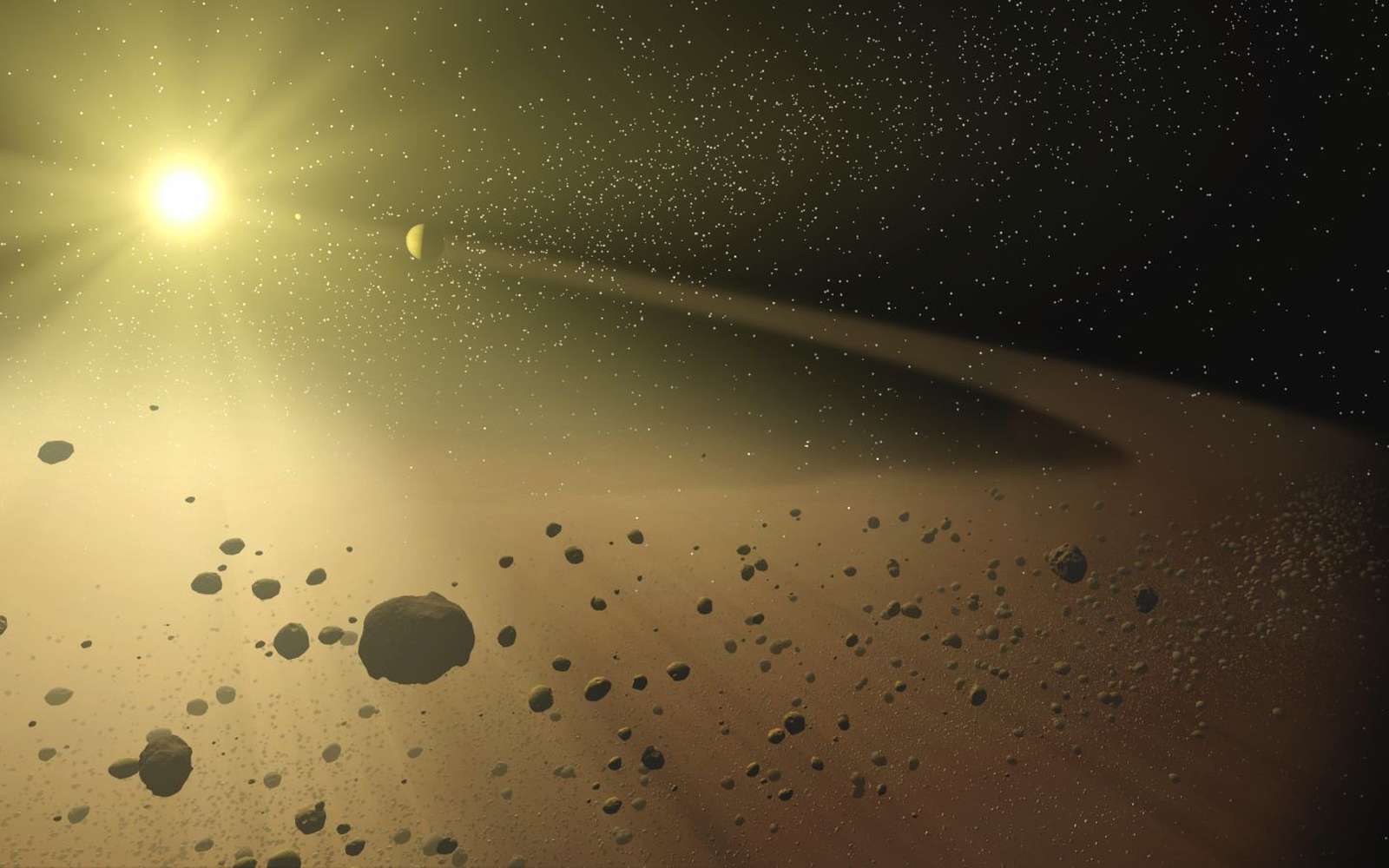 Sans les planètes géantes et gazeuses, les rocheuses proches de l’étoile-parent subiraient des collisions avec des planétésimaux durant plusieurs centaines de millions d’années, voire des milliards d’années, selon des simulations. © Nasa, JPL-Caltech, T. Pyle (SSC)