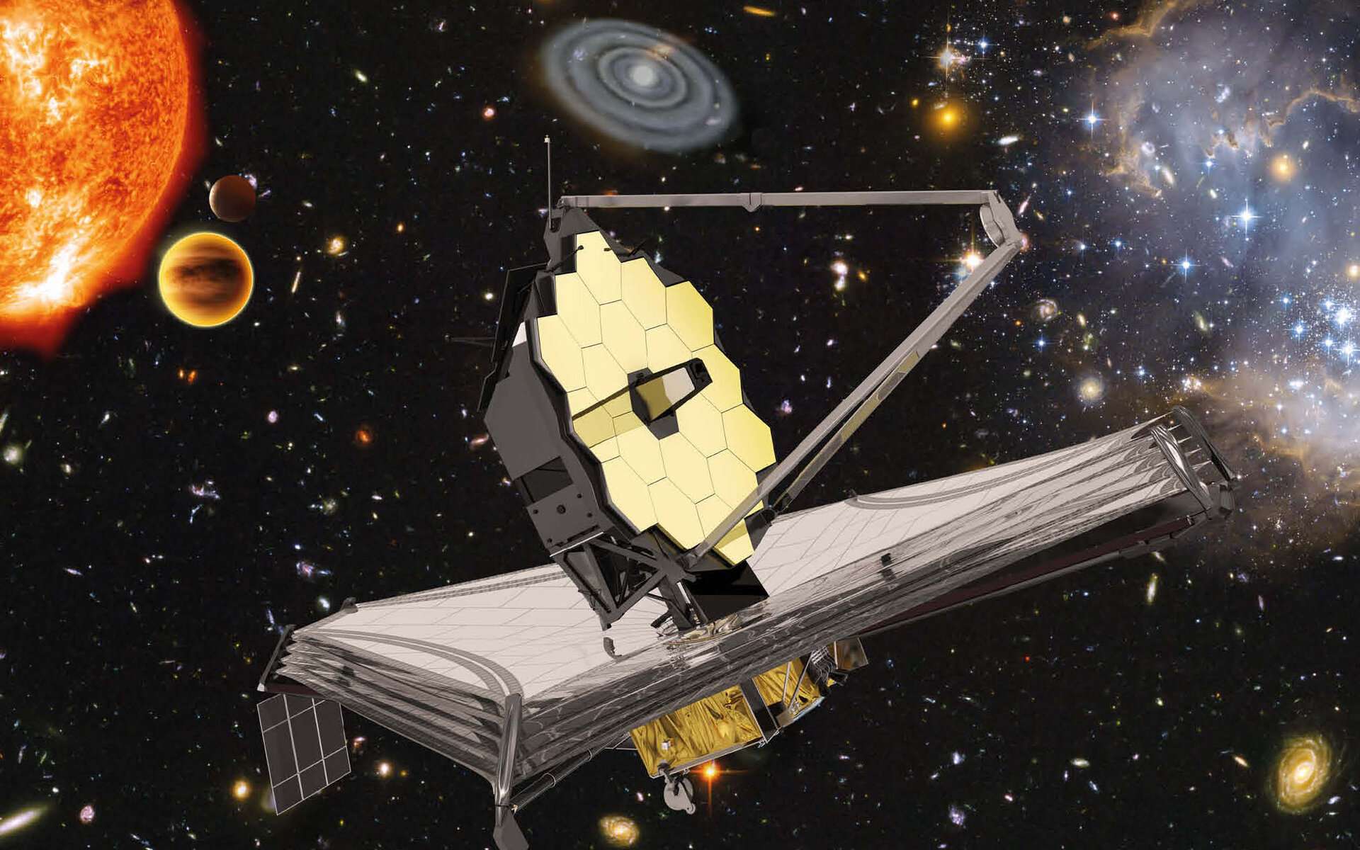 Vue d'artiste du télescope James-Webb, dont les capacités devraient révolutionner l'observation de l'espace. © ESA, Nasa, S. Beckwith