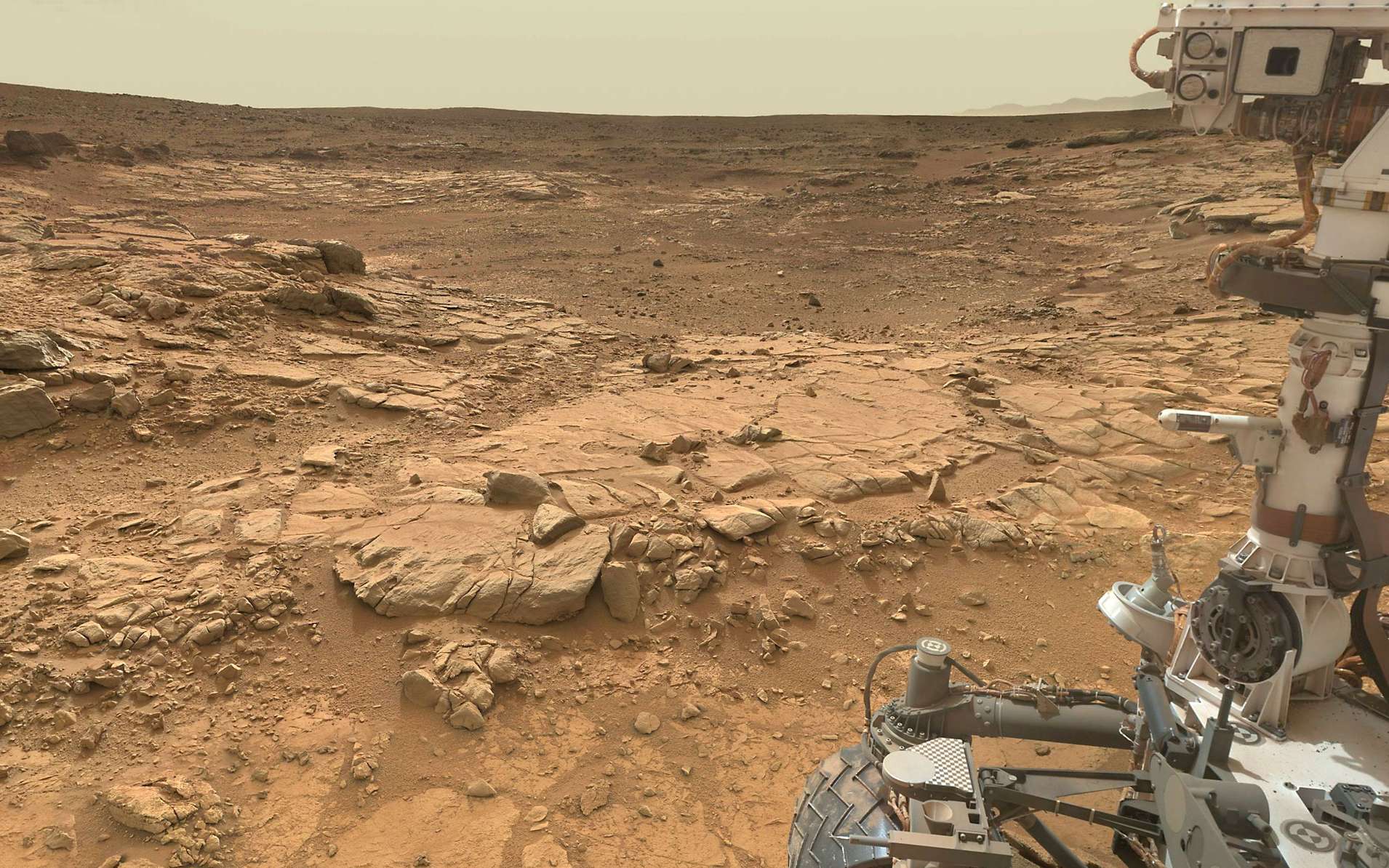 Le sol du cratère Gale, qui fut autrefois un lac, photographié par le rover Curiosity. © Nasa