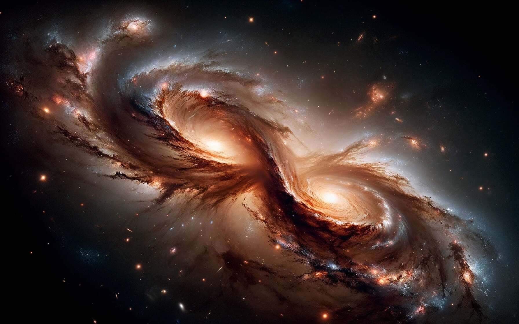 Hubble révèle des chapelets de centaines d'amas d'étoiles créés par des collisions galactiques