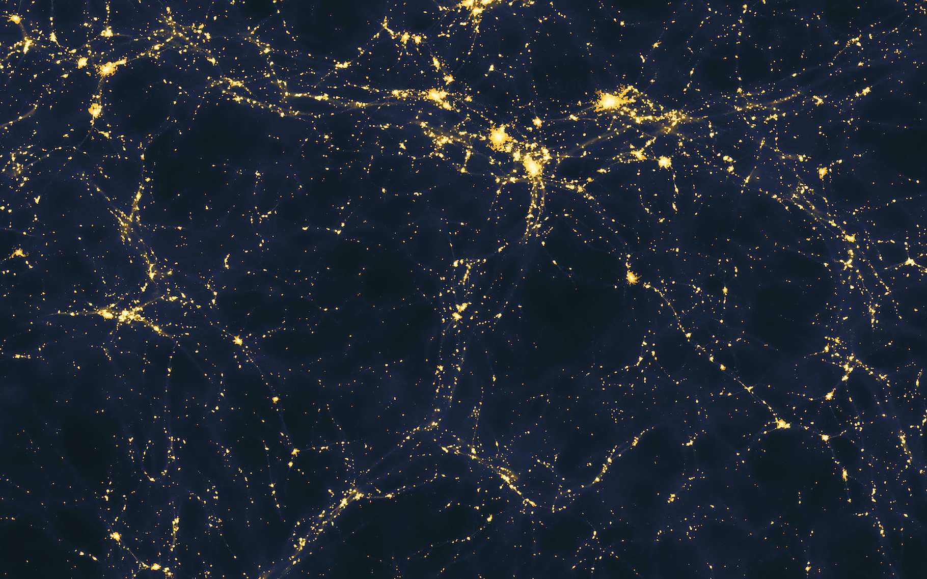 La toile cosmique apparaît sur cette simulation numérique. Mais les chercheurs voulaient aller au-delà et obtenir enfin une véritable image des filaments de gaz qui la composent. Ils y sont enfin parvenus. © Andrew Pontzen, Fabio Governato, Hiranya Peiris, Wikipedia, CC by-2.0