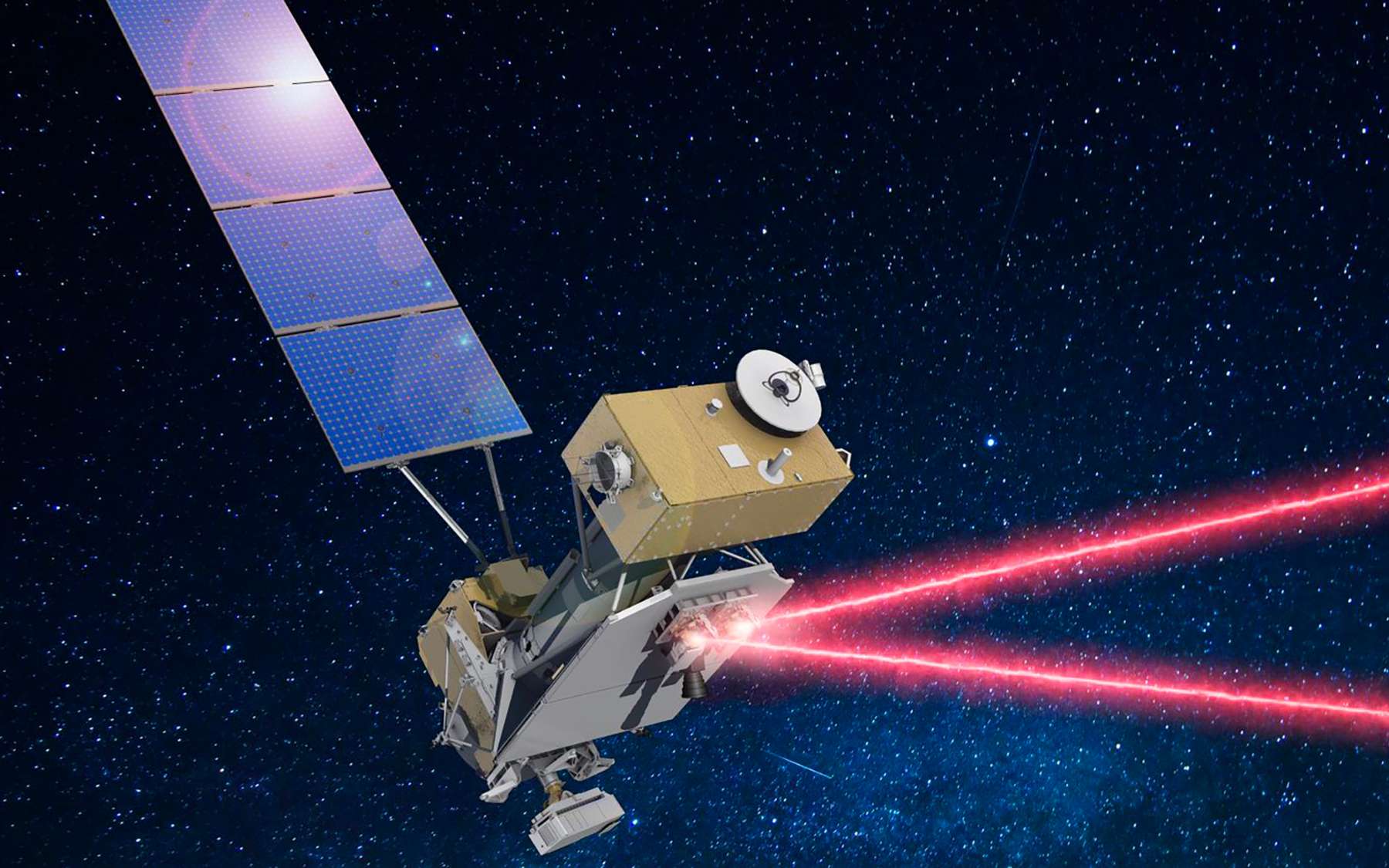 Vue d'artiste du satellite STPSat-6 à bord duquel se trouve le système de démonstration de relais de communications laser LCRD. © Nasa, Goddard Space Flight Center