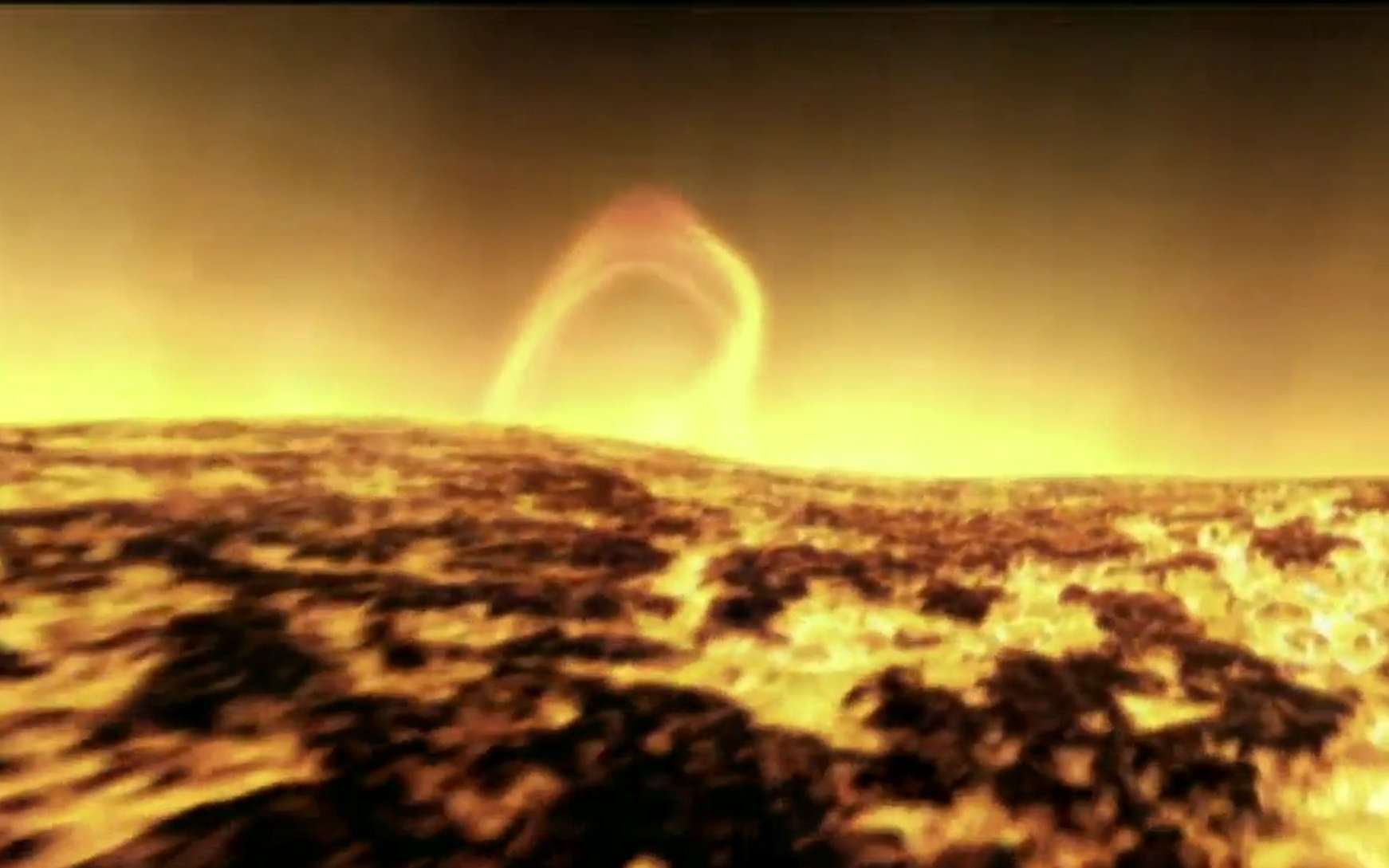 En permanence, de grandes quantités de plasma sont éjectées de la haute atmosphère du Soleil, sous l'effet des puissants courants de convection dus à la chaleur et aux forces des champs magnétiques. C'est le vent solaire. Au niveau de la Terre, ces particules sont piégées dans la ceinture de Van Allen. © Discovery Channel