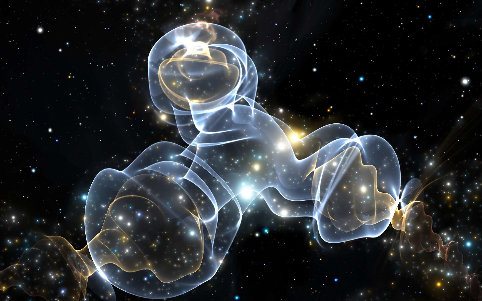 Simulation de la distribution de la matière noire dans l'espace. © Peter Jurik, Adobe Stock