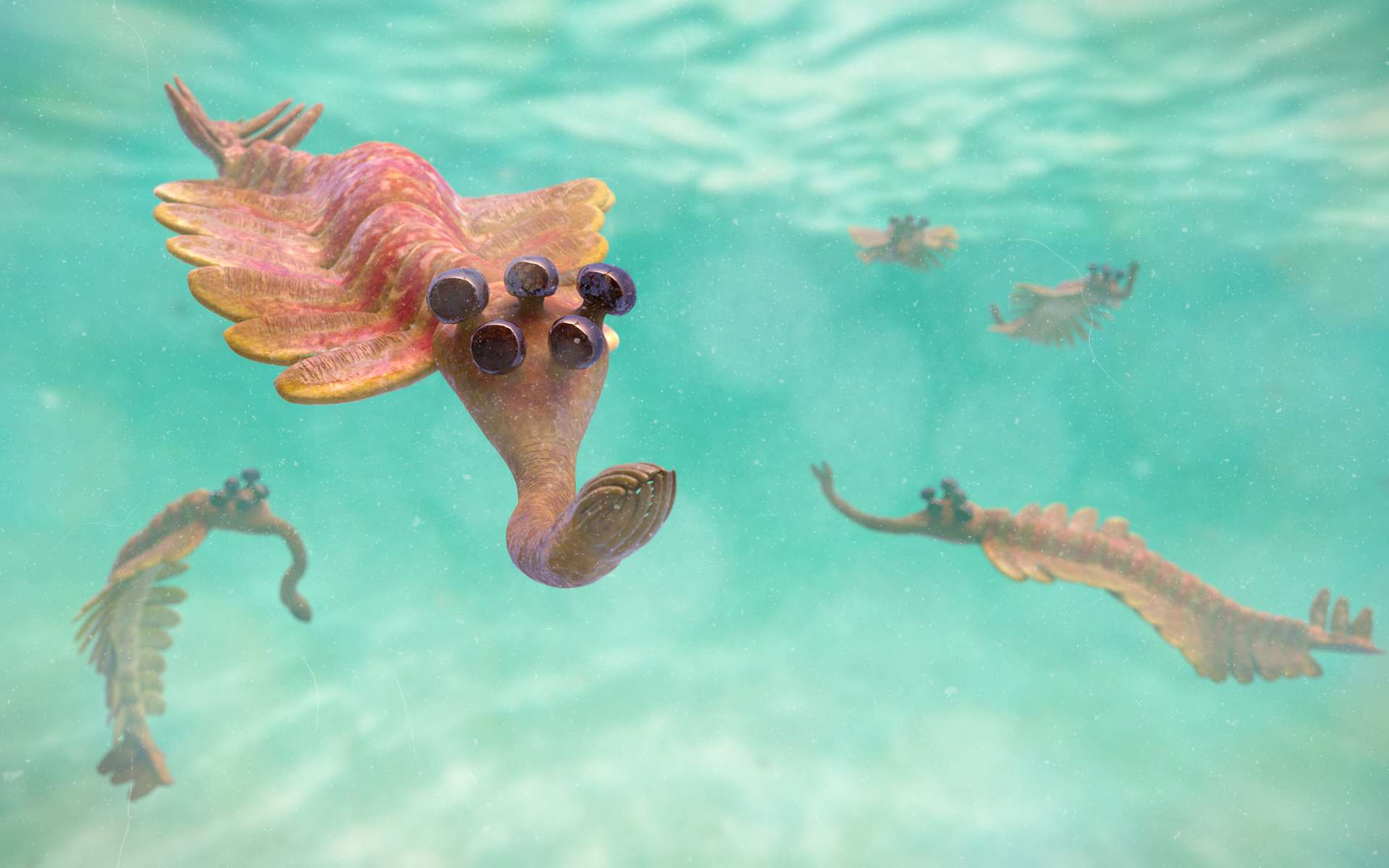 Opabinia regalis possédait cinq yeux et un proboscis et peuplait les mers du Cambrien, il y a environ 500 millions d'années. © dottedyeti, Adobe Stock