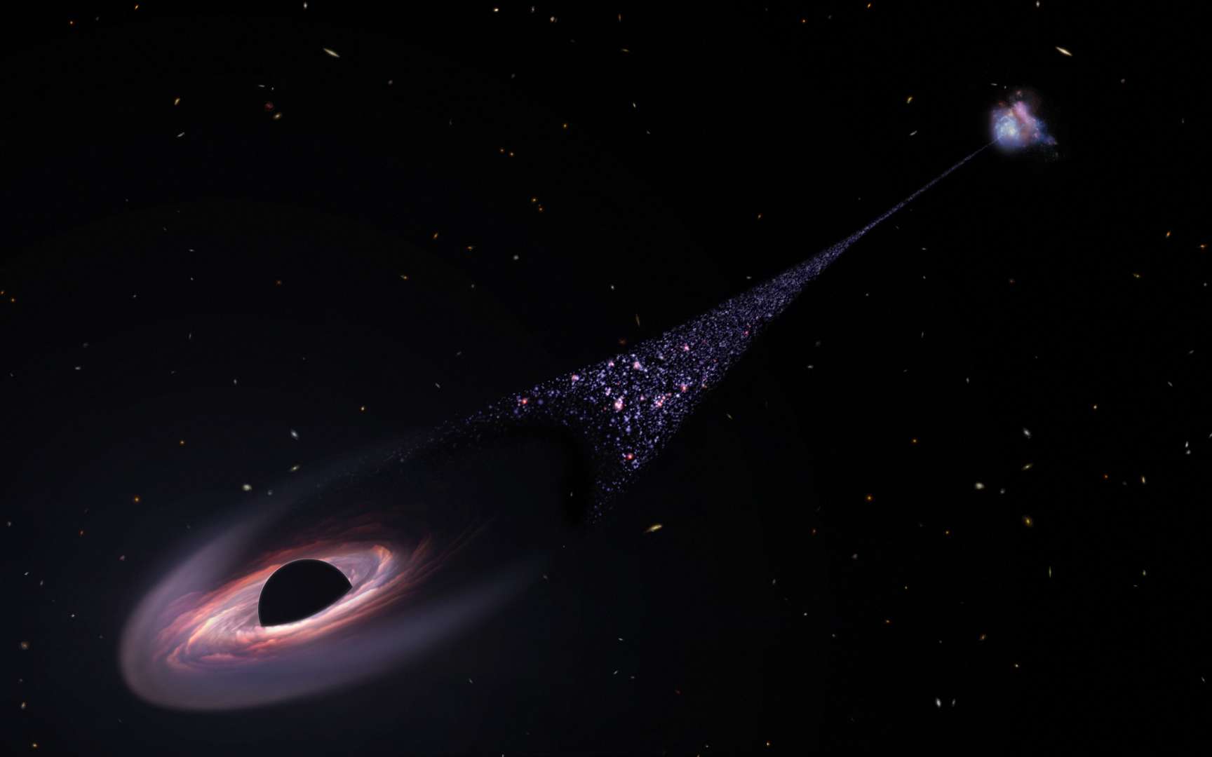 Hubble révèle une traînée d'étoiles laissée par un trou noir errant