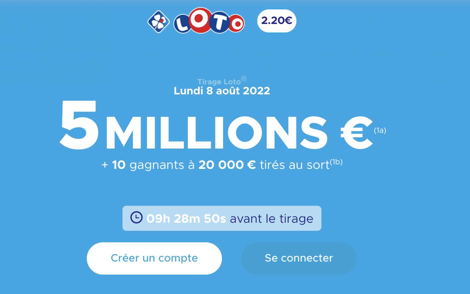 Jouez votre grille avant ce soir 20h pour tenter de gagner 5 millions € au Loto FDJ. (source : FDJ.fr)