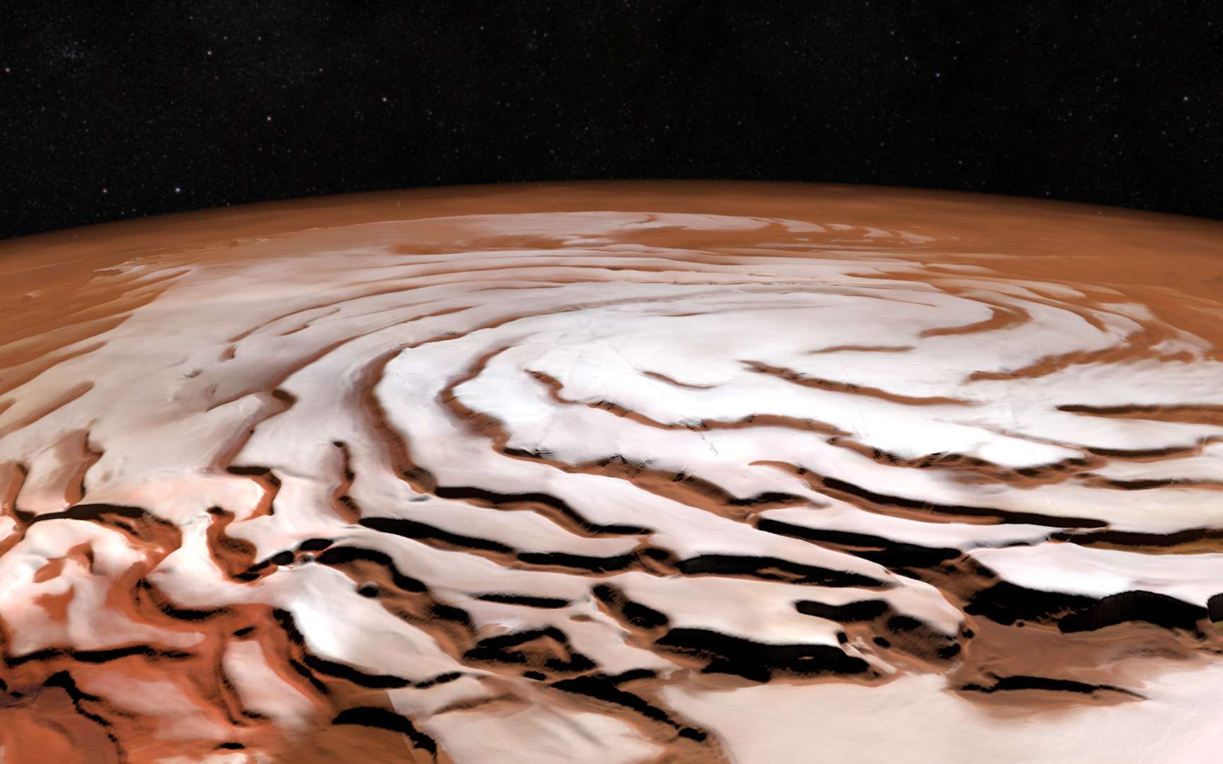 Survolez le pôle nord de Mars
