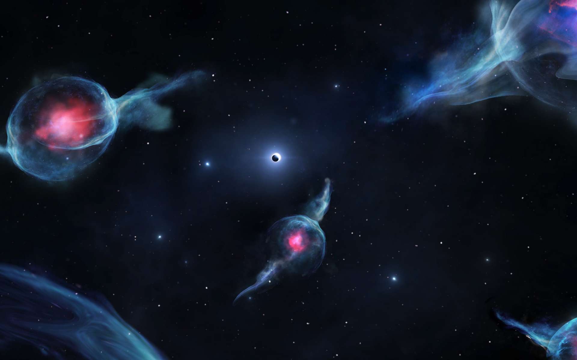 Une vue d'artiste des objets G autour du trou noir central de la Voie lactée. © Jack Ciurlo