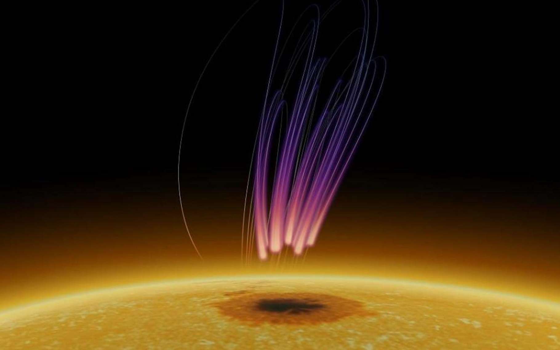 Une émission radio semblable à celle d'une aurore boréale au-dessus d'une tache solaire