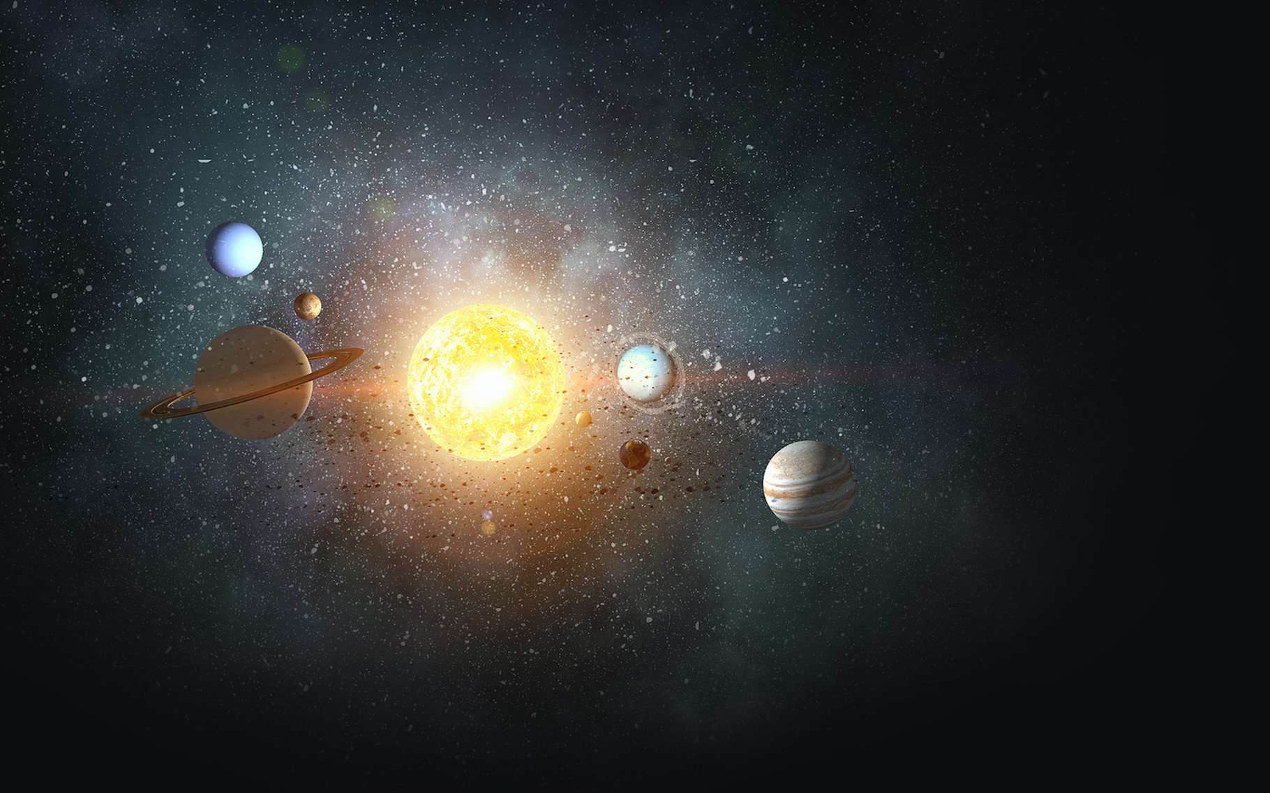 Des astronomes de la Michigan State University (États-Unis) présentent un modèle qui permet d’expliquer les orbites des planètes géantes dans notre Système solaire. Et même dans d’autres systèmes planétaires. © Sergey Nivens, Adobe Stock