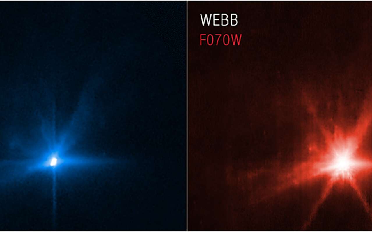 La collision de Dart contre Dimorphos vue par Hubble et James-Webb