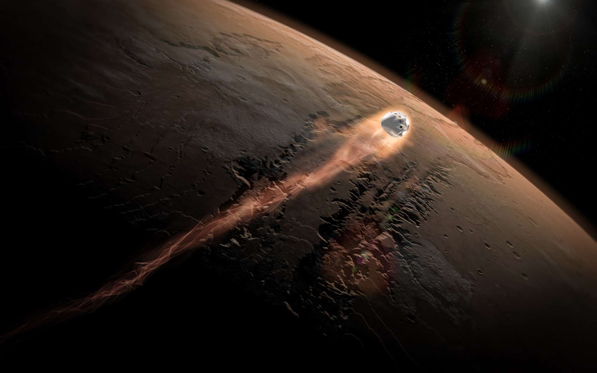 Pour atterrir sur Mars, la capsule Red Dragon utilisera une technique semblable à celle mise en œuvre pour récupérer les étages principaux des lanceurs Falcon 9 de SpaceX et que la Nasa souhaite utiliser pour ses futures missions habitées martiennes. C'est ce qui justifie en partie son intérêt pour la Red Dragon. © SpaceX