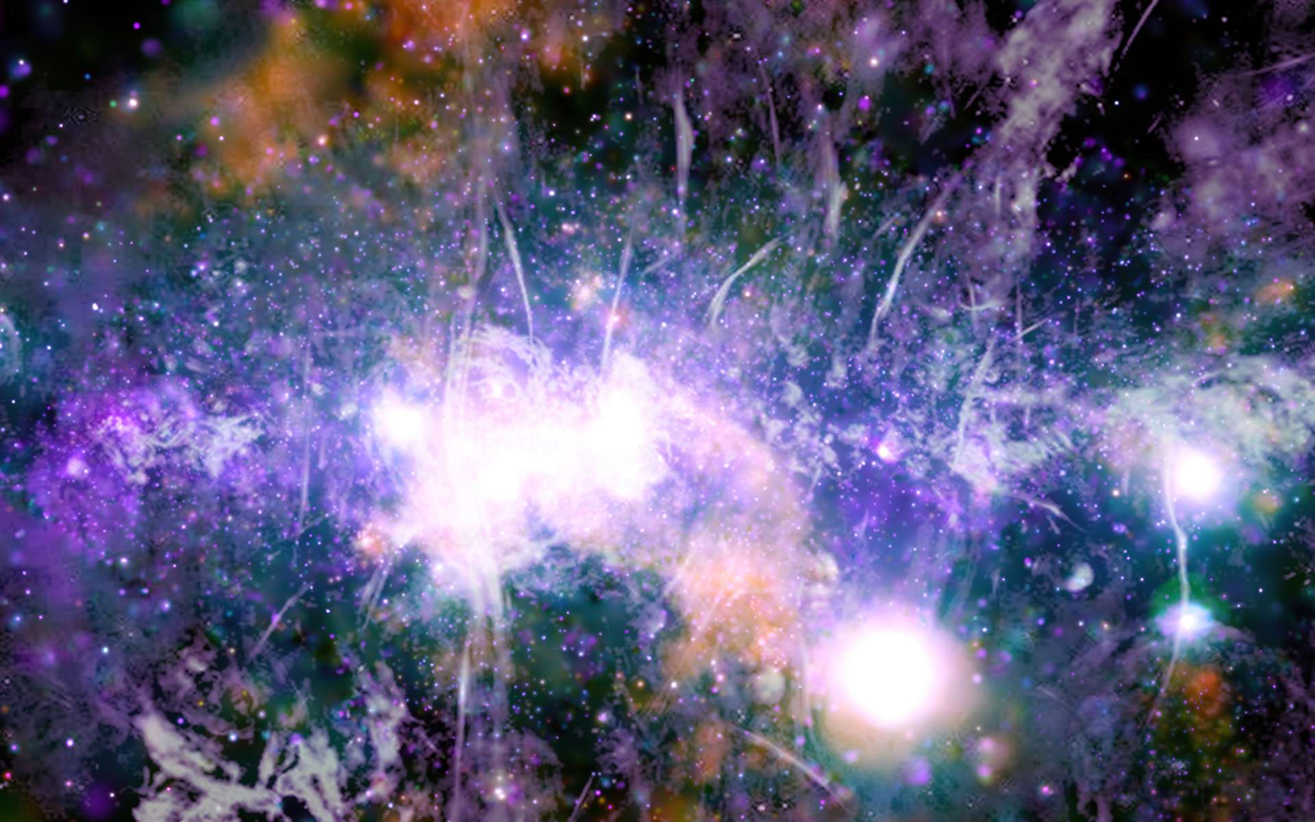 Au cœur de la nuit, dans les régions les plus sombres, la Voie lactée se dévoile dans notre ciel, tel un enchantement. Mais son centre reste difficilement observable pour les astronomes. La faute à des nuages de poussières et de gaz qui leur cachent la vue. Aujourd’hui, ils publient tout de même une magnifique image de cette région, fruit d’une année de travail et de 20 années d’observations à l’aide de plusieurs instruments. © X-ray : Nasa, CXC, UMass, Q.D. Wang ; Radio : NRF, SARAO, MeerKAT