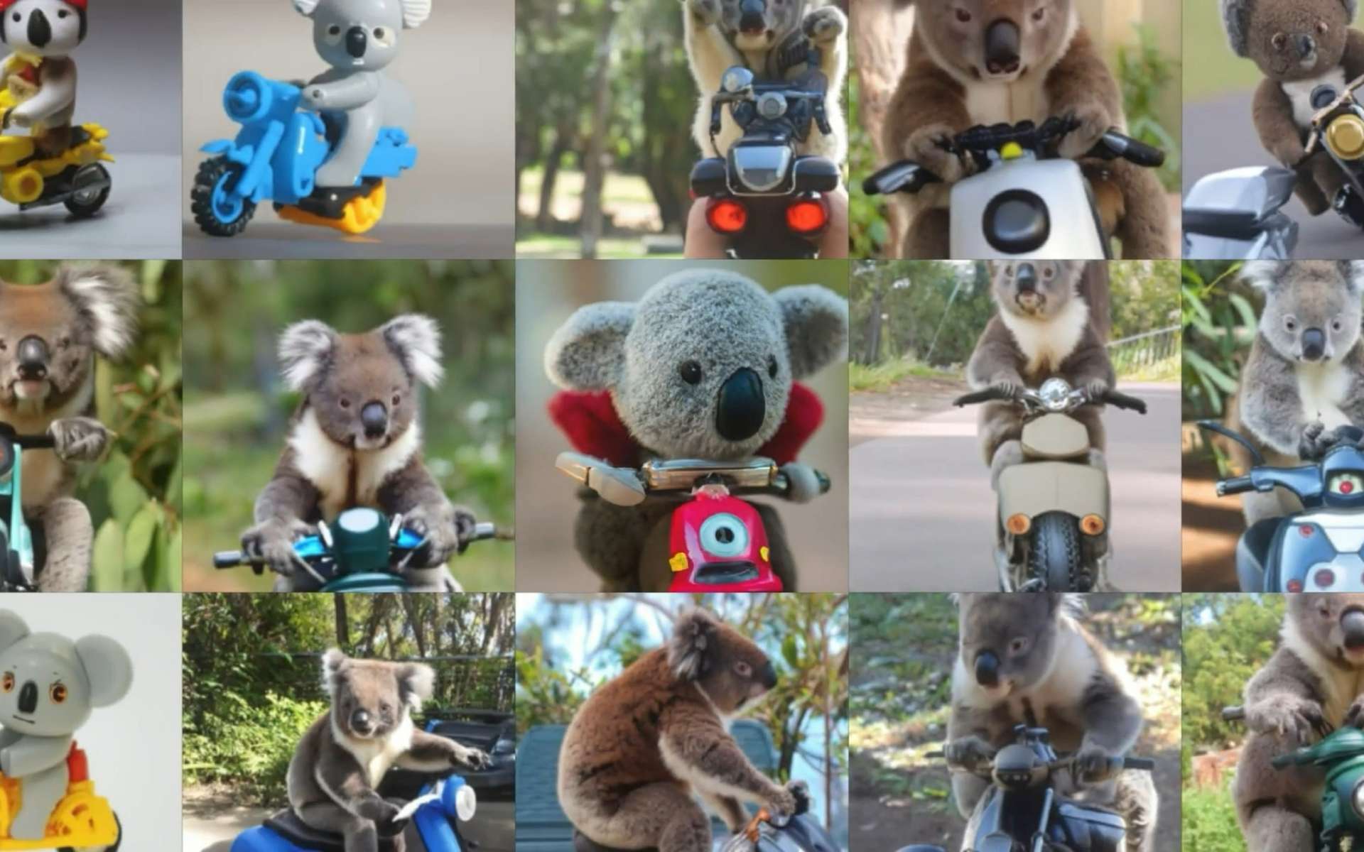 DALL-E a généré de nombreuses variantes d’images à partir du texte « un koala sur un scooter ». © OpenAI
