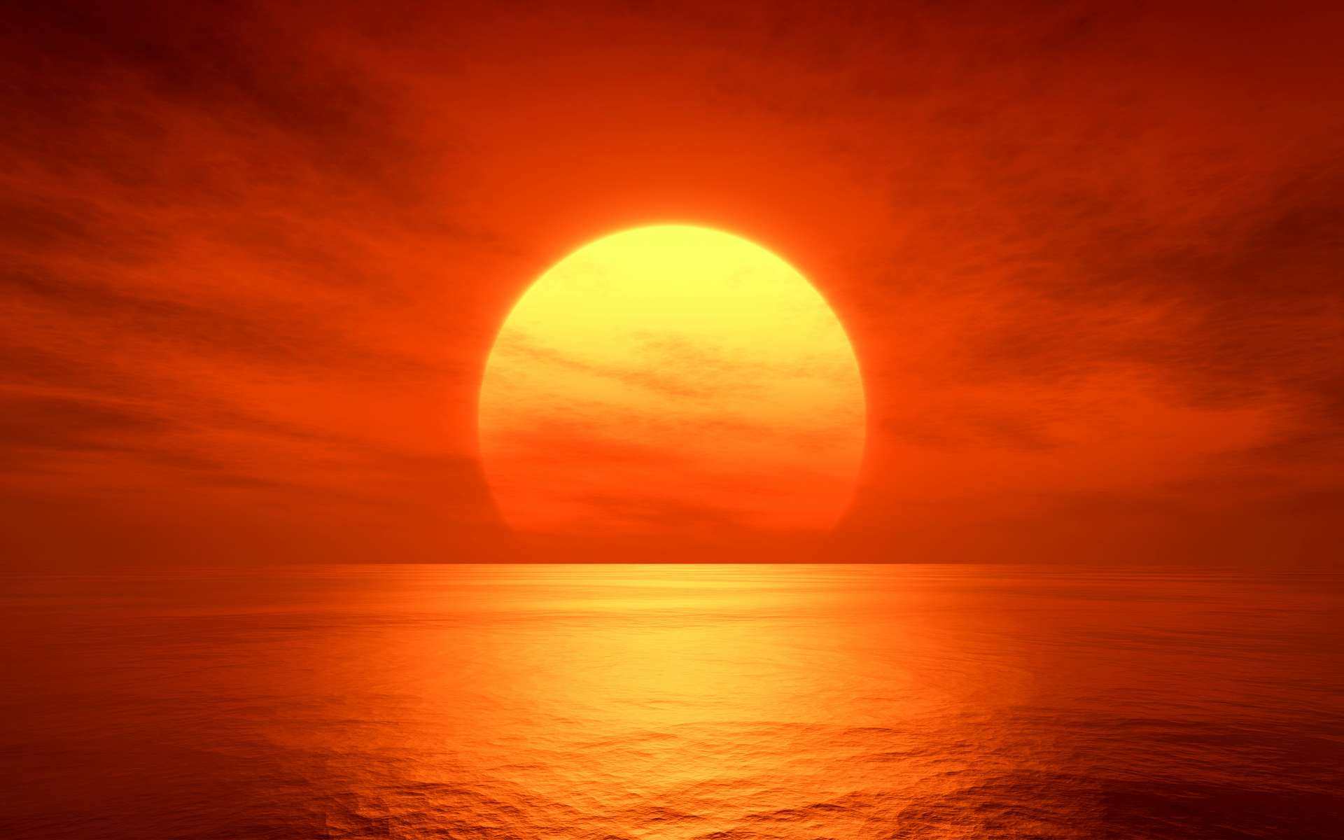 Entièrement recouverte d'un océan, la planète Solaris tourne autour de deux soleils : un rouge et un bleu. © Magann, Adobe Stock