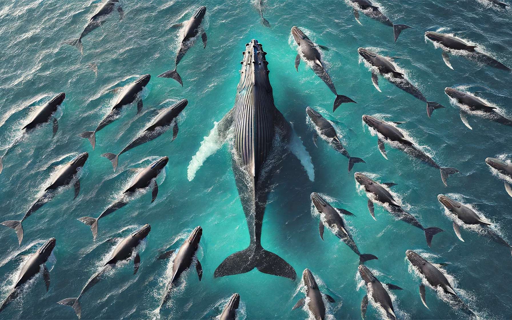 Une baleine à bosse escortée par des globicéphales près des côtes françaises